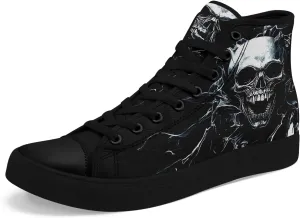 Skull Shoes High Top Canvas Sneakers for Men Women Classic Lace up Casual Trainers Plimsoles Flat Shoes Gothic Walking Streetwear