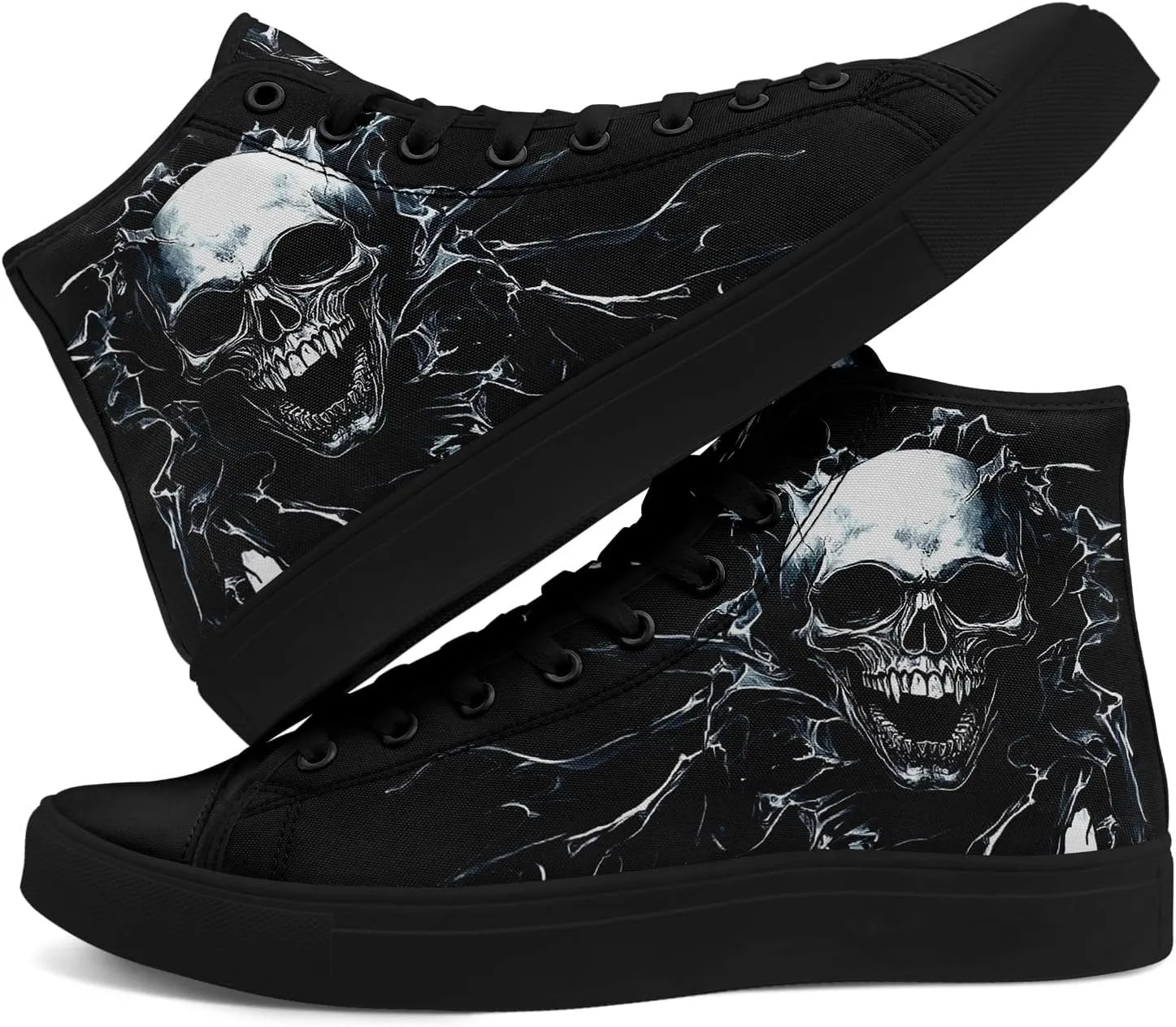 Skull Shoes High Top Canvas Sneakers for Men Women Classic Lace up Casual Trainers Plimsoles Flat Shoes Gothic Walking Streetwear