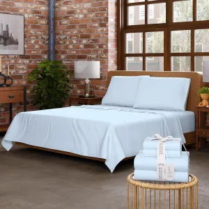 Sky Blue Sheet Set, Organic Cotton Deep Pockets Sheets for Queen Size Bed, Percale Sheets, Lightweight & Breathable, Easy Fit, Cool & Crisp