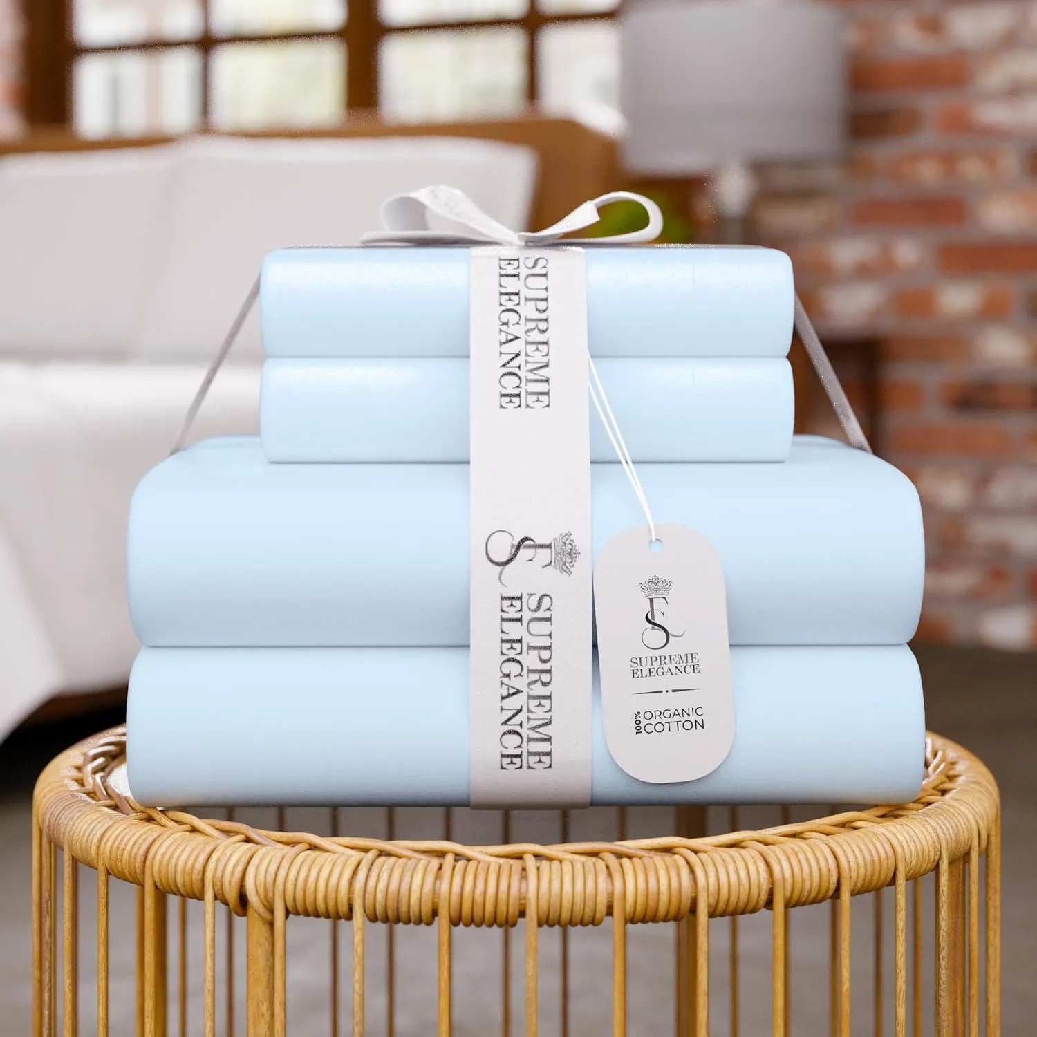 Sky Blue Sheet Set, Organic Cotton Deep Pockets Sheets for Queen Size Bed, Percale Sheets, Lightweight & Breathable, Easy Fit, Cool & Crisp