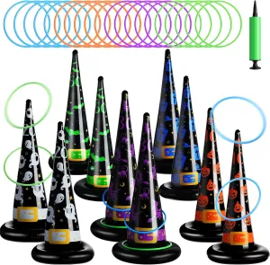 Skylety 31 Pcs Halloween Party Games Inflatable Witch Hat Ring Toss Game Including 10 Pcs Inflatable Witch Hats 20 Pcs Plastic Ring Toss for Carnival Halloween Party Favor Indoors Outdoor Game
