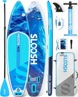 SLOOSH Inflatable Stand Up Paddle Board, 10'6" Inflatable Paddle Boards with Premium Accessories, Non-Slip EVA Deck, Ultra-Light Carry Bag Pump, Meander SUP for Youth & Adults
