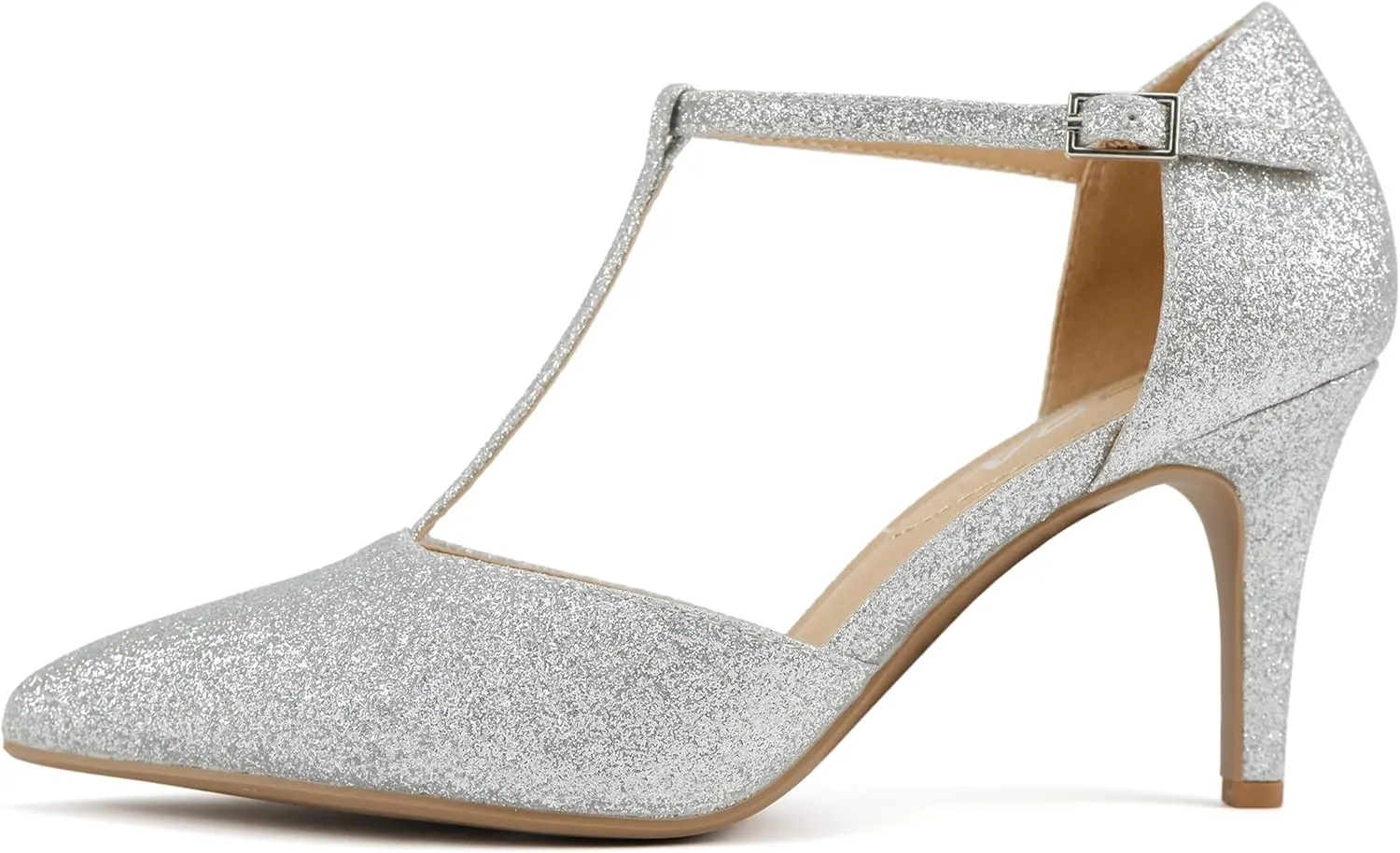 Soda Bahia ~ Women Pointed Toe Closed Back Counter Stiletto Mid Heel T-Strap Pump Shoe