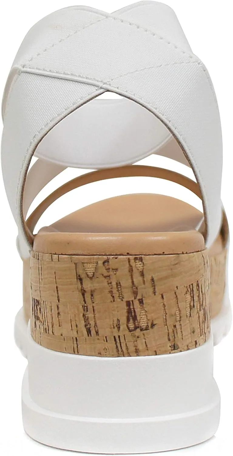 Soda Style Madyson ~ Slip On Open Toe Two Bands Elastic Ankle Strap Flatform Wedge Casual Fashion Sandal with Cork Wrap Bottom