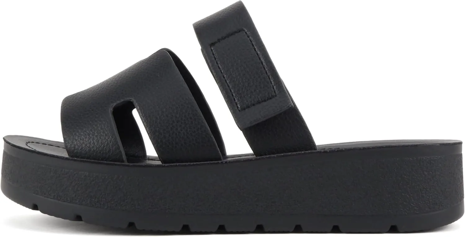 Soda “Tonya” ~ Women Open Round Toe Double Strap Slide On Sandal