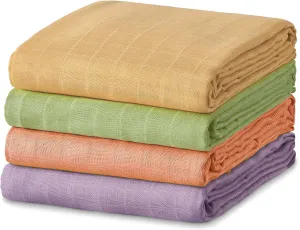 Soft Muslin Swaddle Blankets, 47 x 47 inches, 4-Pack Skin-Friendly and Breathable Baby Blankets for Newborns, Dazzling Colors