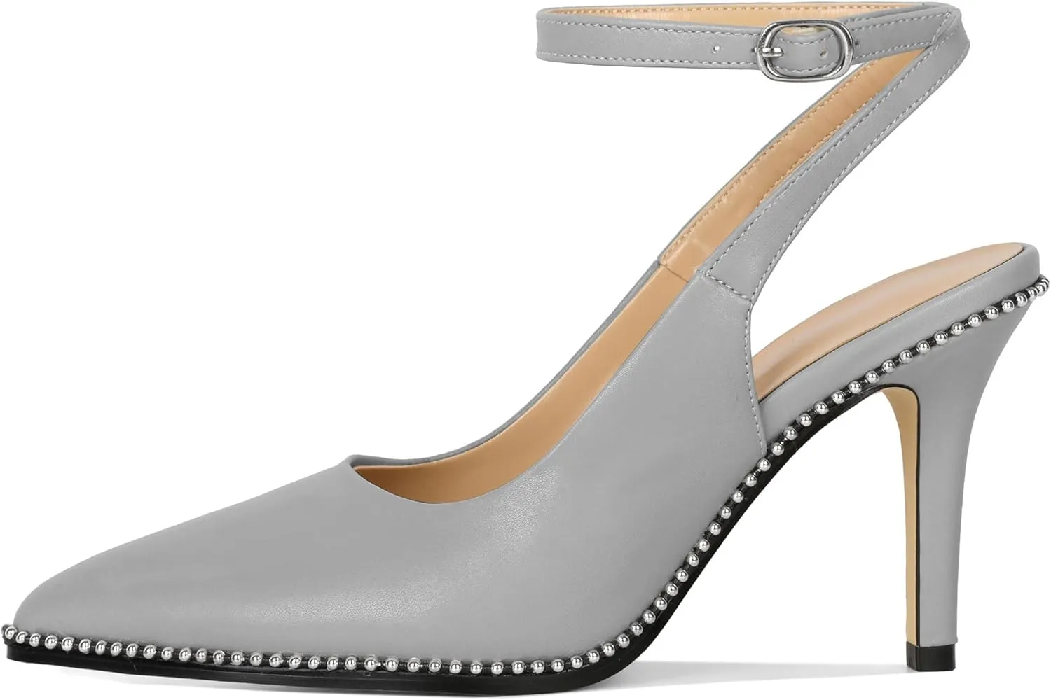 Soireelady Women Slingback High Heel Beaded Pumps Pointed Toe Stilettos Slip On Strappy Heels Ankle Strap Dress Pumps Shoes 3.5 Inches