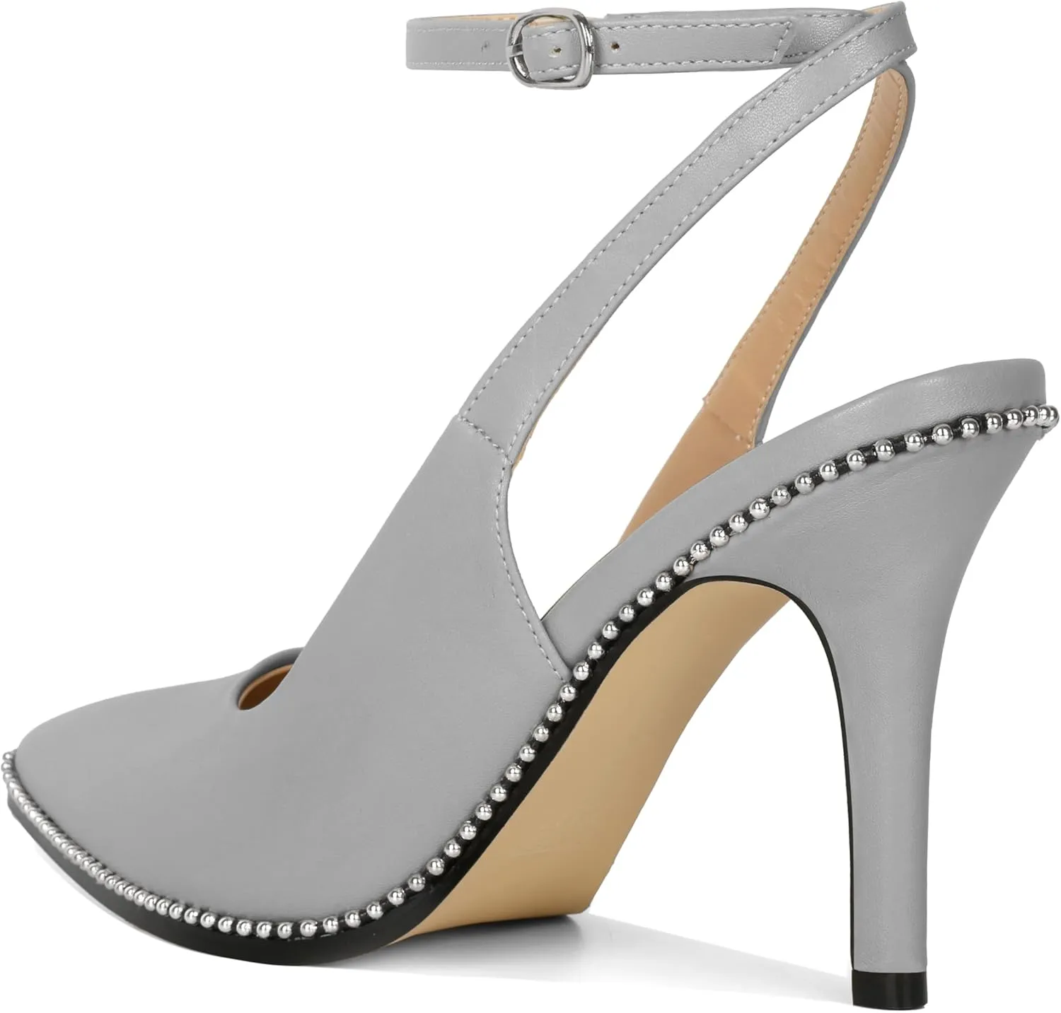 Soireelady Women Slingback High Heel Beaded Pumps Pointed Toe Stilettos Slip On Strappy Heels Ankle Strap Dress Pumps Shoes 3.5 Inches