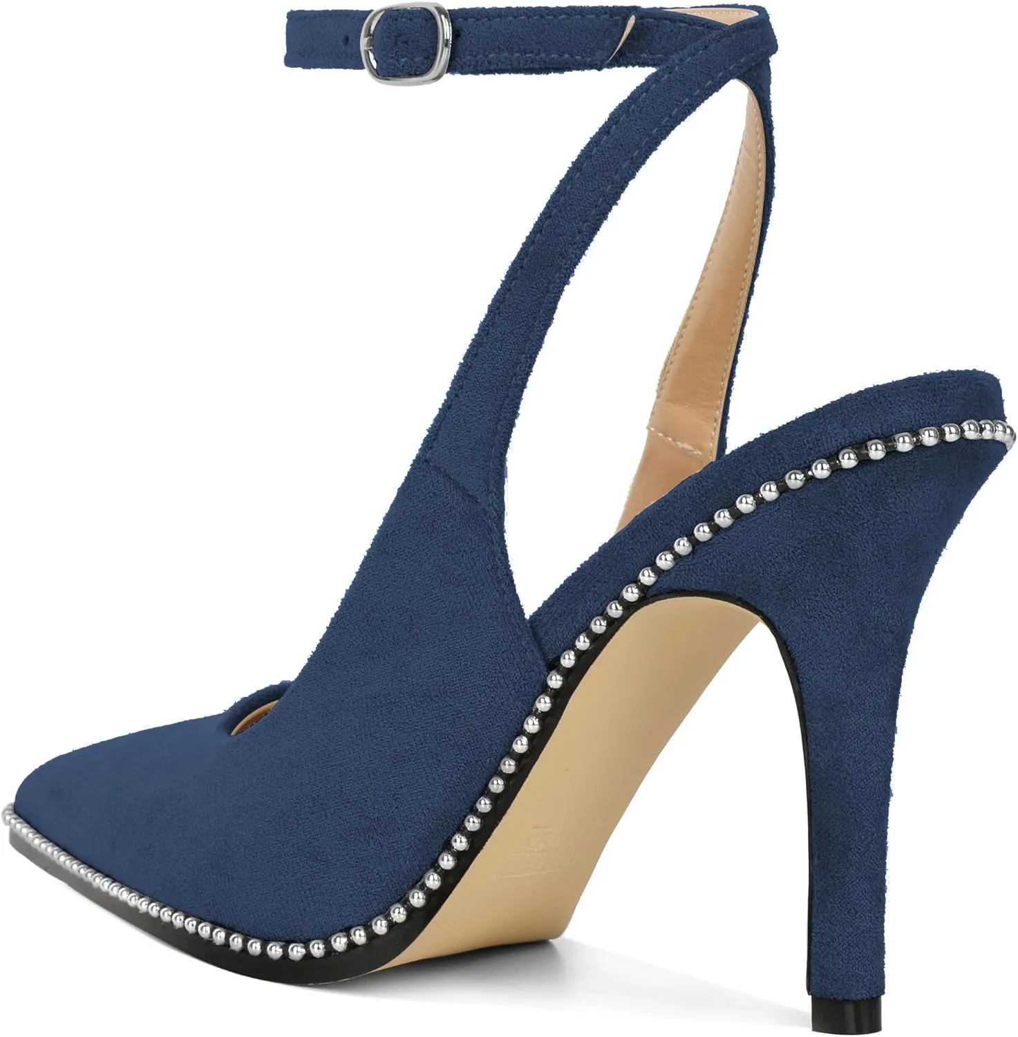 Soireelady Women Slingback High Heel Beaded Pumps Pointed Toe Stilettos Slip On Strappy Heels Ankle Strap Dress Pumps Shoes 3.5 Inches