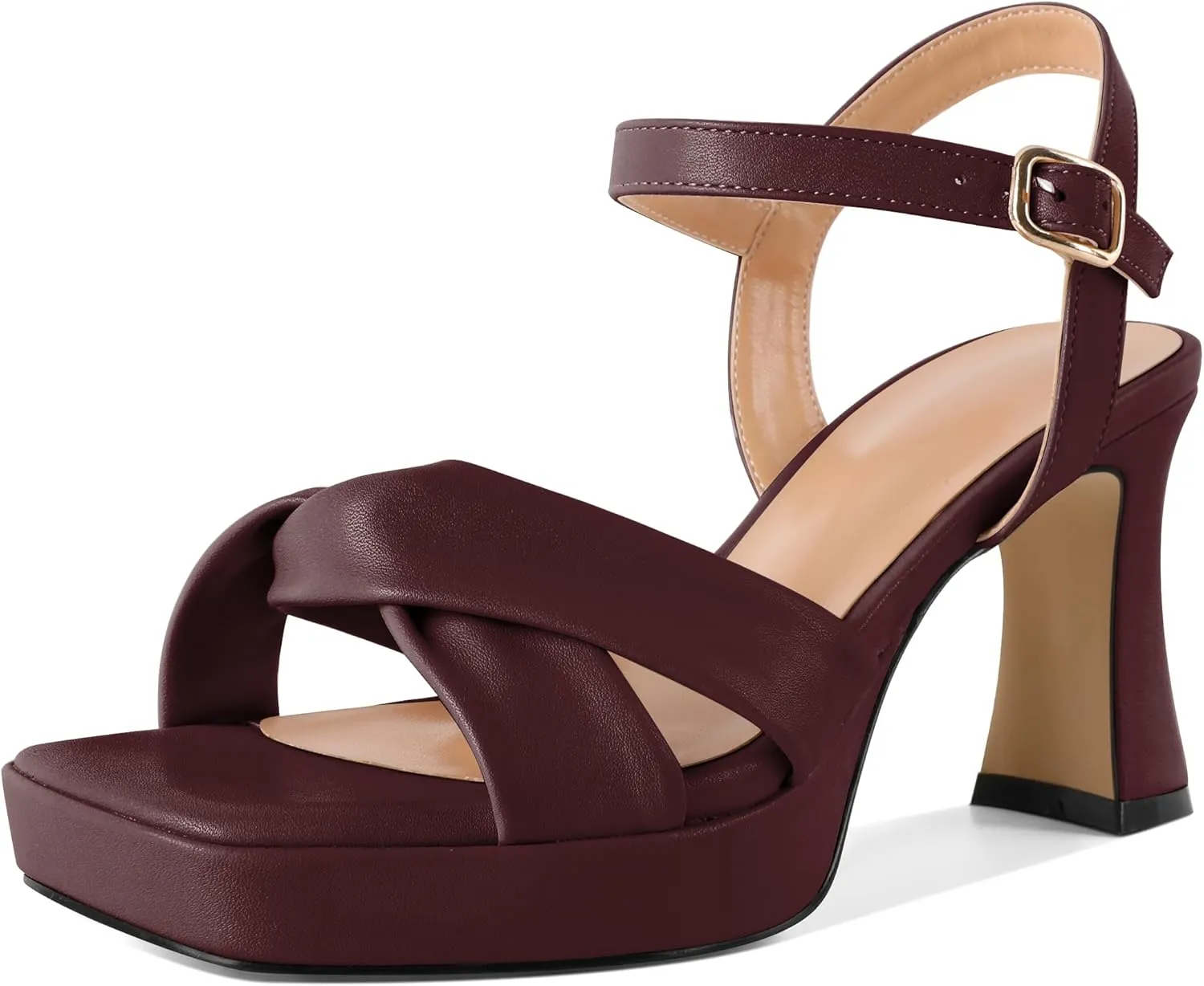 Soireelady Womens Platform Heels, Chunky Heel Ankle Strap Open Toe Block Heels, Square Toe Ankle Strap Heeled Sandals 3.5 Inches