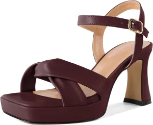 Soireelady Womens Platform Heels, Chunky Heel Ankle Strap Open Toe Block Heels, Square Toe Ankle Strap Heeled Sandals 3.5 Inches