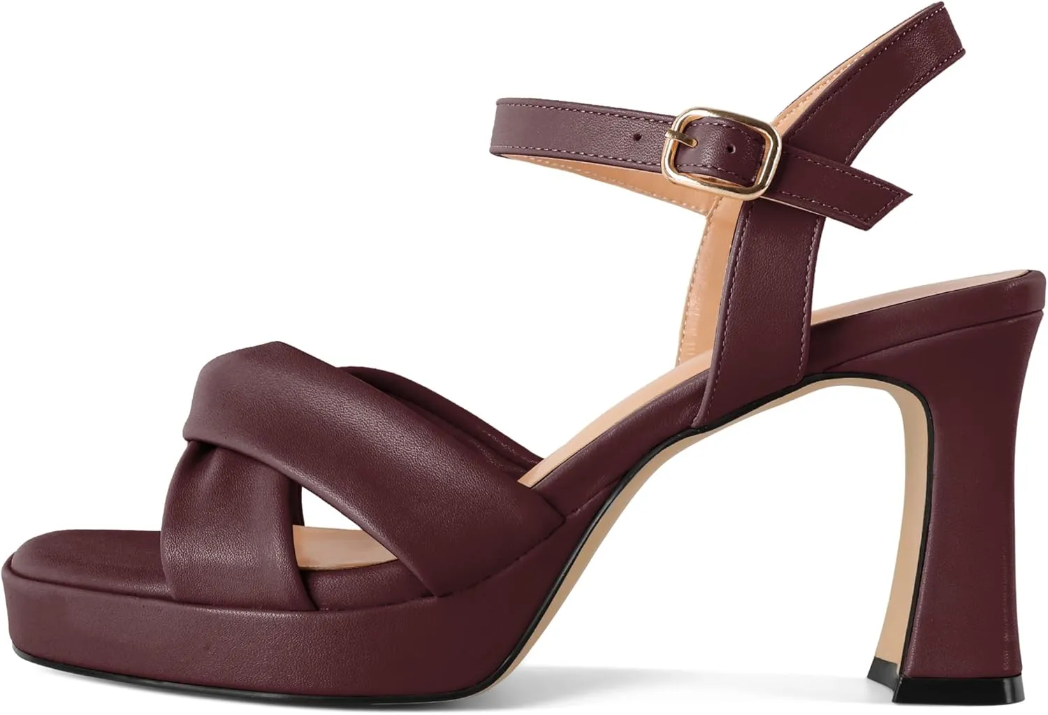 Soireelady Womens Platform Heels, Chunky Heel Ankle Strap Open Toe Block Heels, Square Toe Ankle Strap Heeled Sandals 3.5 Inches