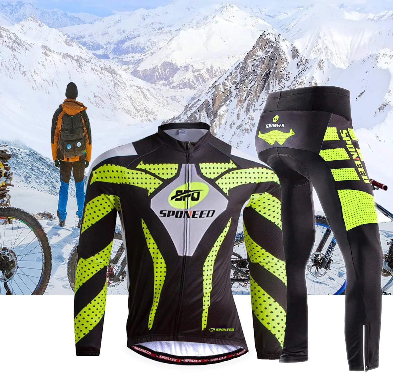 sponeed Men's Cycling Jersey Full Sleeve Riding Wear Long Sleeve T Shirts Pants