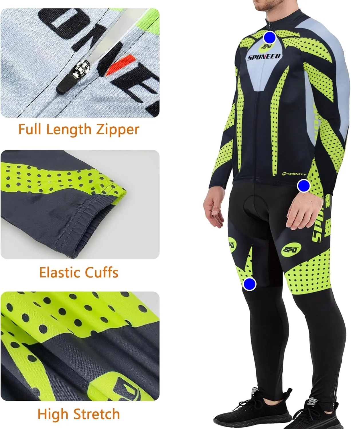 sponeed Men's Cycling Jersey Full Sleeve Riding Wear Long Sleeve T Shirts Pants