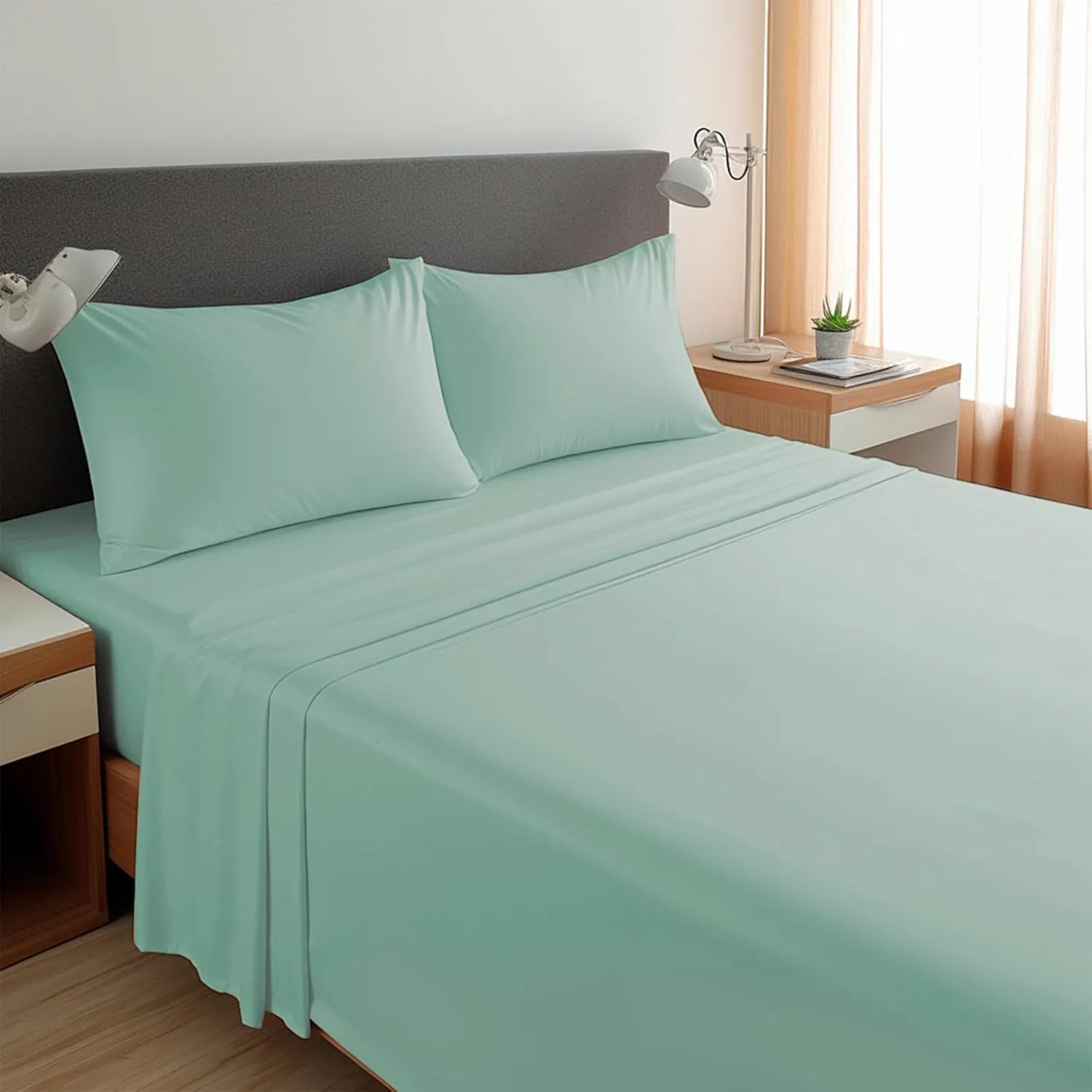 SPRINGSPIRIT Queen Sheets Set 4 Piece, Luxury Super Soft Microfiber Queen Bed Sheets Set Wrinkle Free & Breathable, Green Sheets Queen 16 Deep Pocket Sheets for Queen Size Bed