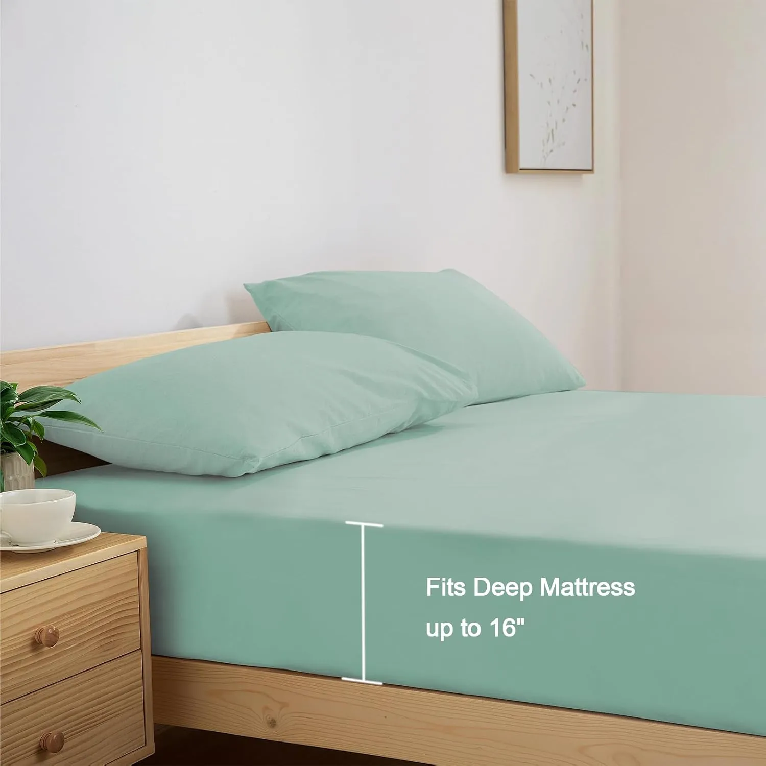 SPRINGSPIRIT Queen Sheets Set 4 Piece, Luxury Super Soft Microfiber Queen Bed Sheets Set Wrinkle Free & Breathable, Green Sheets Queen 16 Deep Pocket Sheets for Queen Size Bed