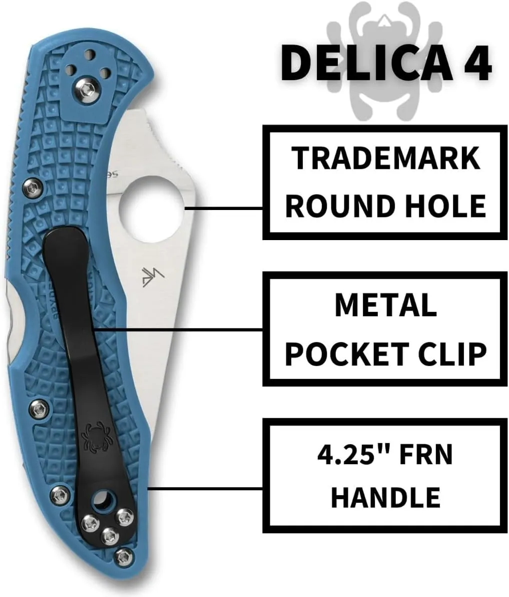 Spyderco Delica 4 Lightweight 7.15" Signature Folding Knife with 2.90" Flat-Ground Steel Blade and High-Strength FRN Handle - PlainEdge Grind