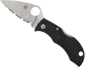 Spyderco Manbug Folding Knife with Leaf Shape, Full-Flat-Ground Serrated VG-10 Steel Blade and Lightweight Injection-Molded Handle (Black)
