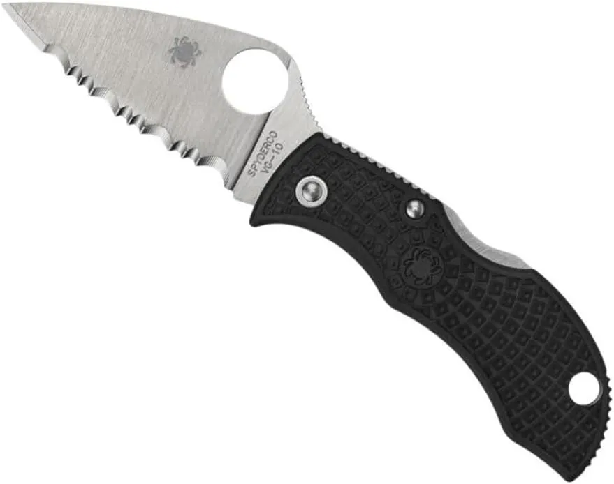 Spyderco Manbug Folding Knife with Leaf Shape, Full-Flat-Ground Serrated VG-10 Steel Blade and Lightweight Injection-Molded Handle (Black)