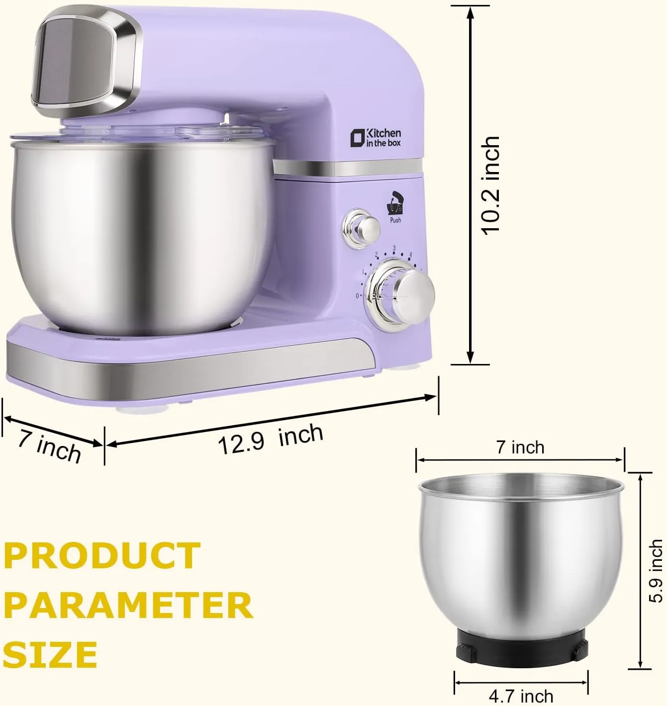 Stand Mixer, Kitchen in the box 3.2Qt Small Electric Food Mixer,6 Speeds Portable Lightweight Kitchen Mixer for Daily Use with Egg Whisk,Dough Hook,Flat Beater (Purple)