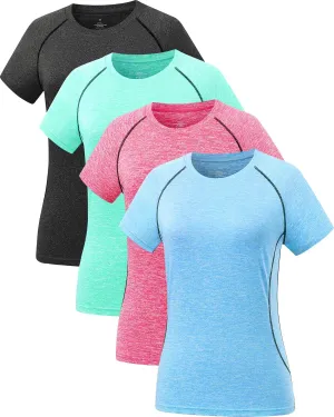 Star Vibe 4 Pack Women's Compression Shirt Short Sleeve Workout Tops Dry Fit Athletic Baselayer Gym Yoga Running T-Shirt