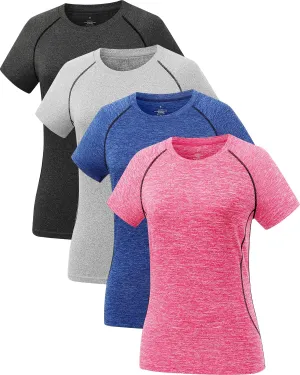 Star Vibe 4 Pack Women's Compression Shirt Short Sleeve Workout Tops Dry Fit Athletic Baselayer Gym Yoga Running T-Shirt