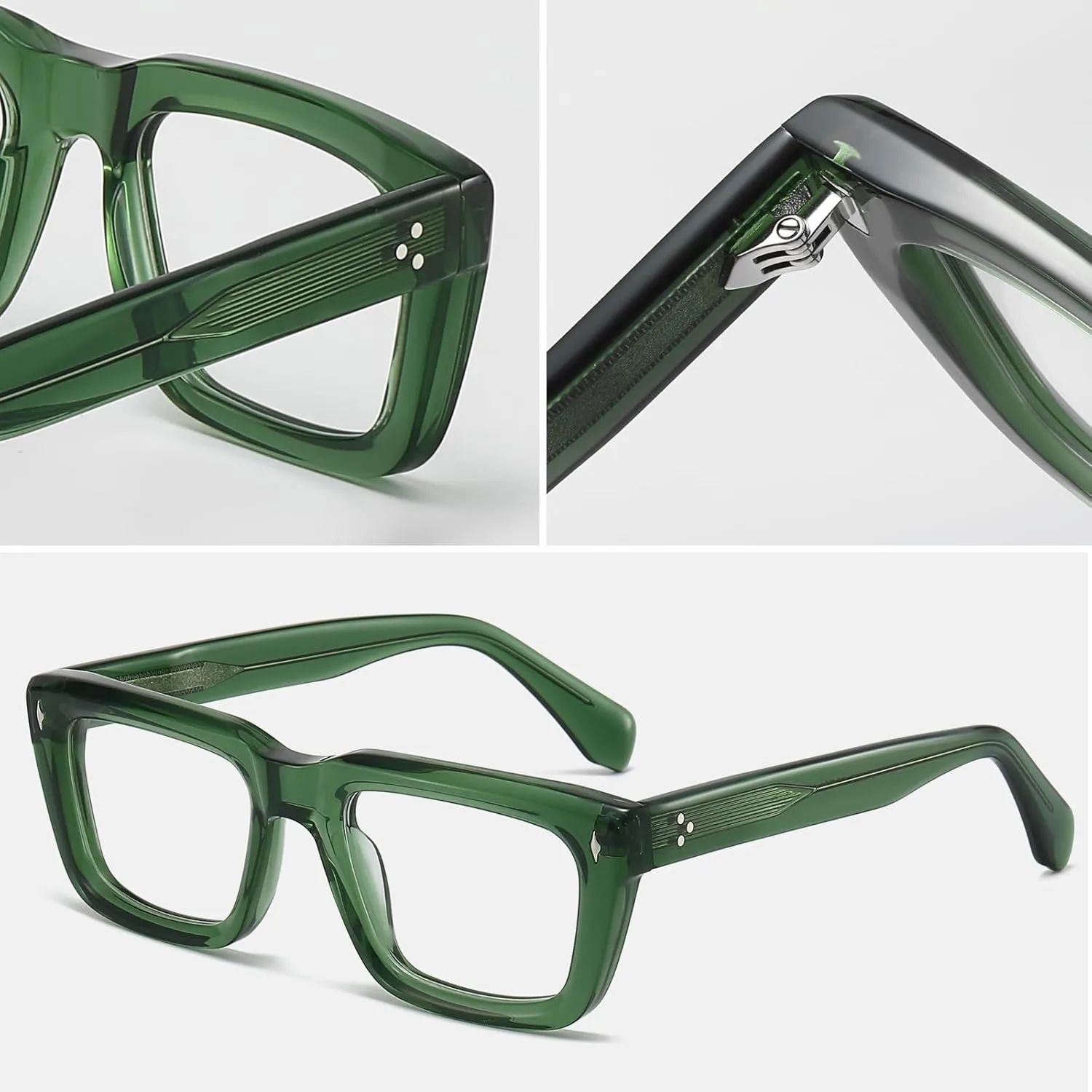 Sutton Retro Rectangle Acetate Thick Glasses Frame Prescription Optical Eyewear for Women Men 53-21-148mm