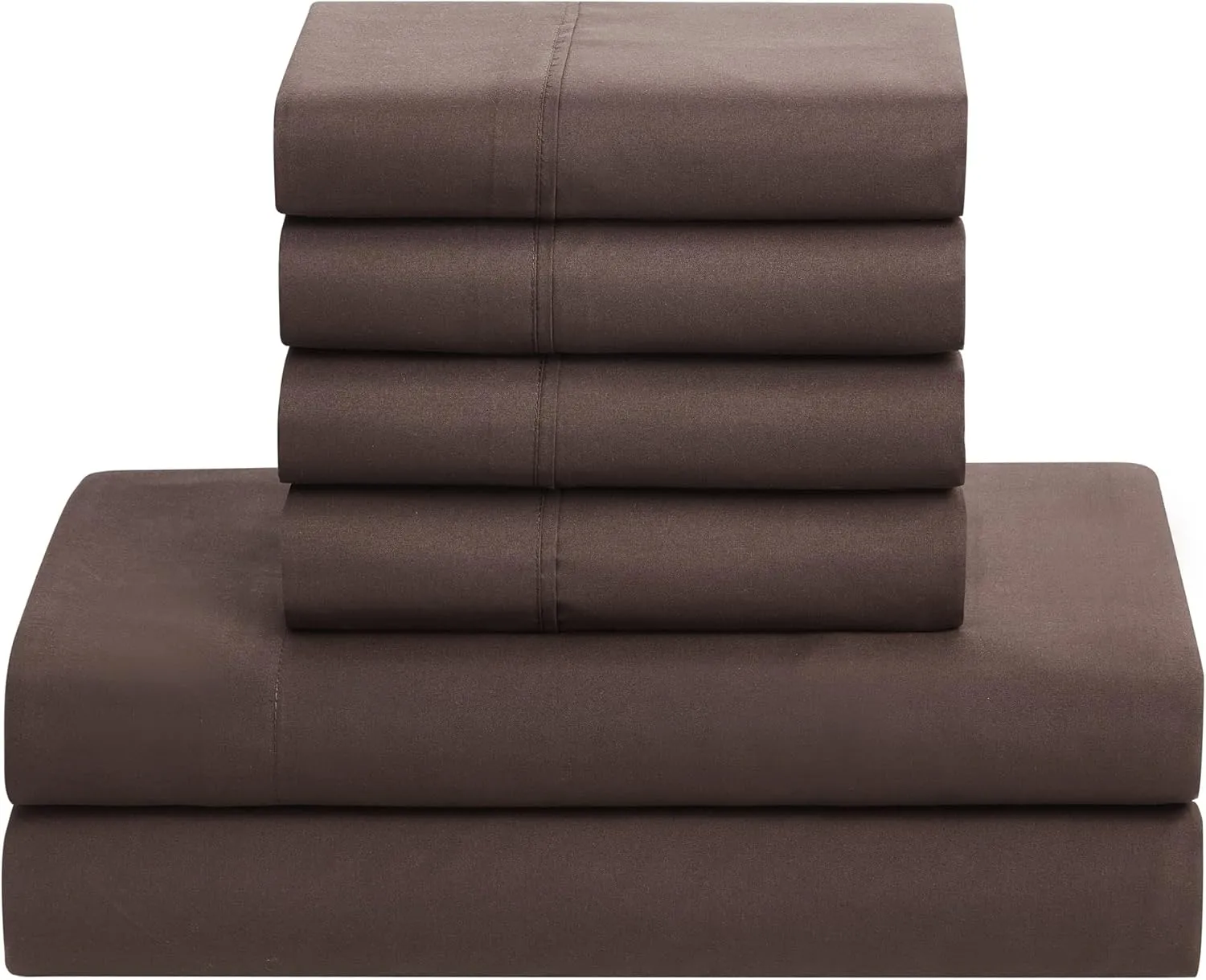 Sweet Home Collection 7 Piece Comforter Set Bag Solid Color All Season Soft Down Alternative Blanket & Luxurious Microfiber Bed Sheets, Brown, Queen