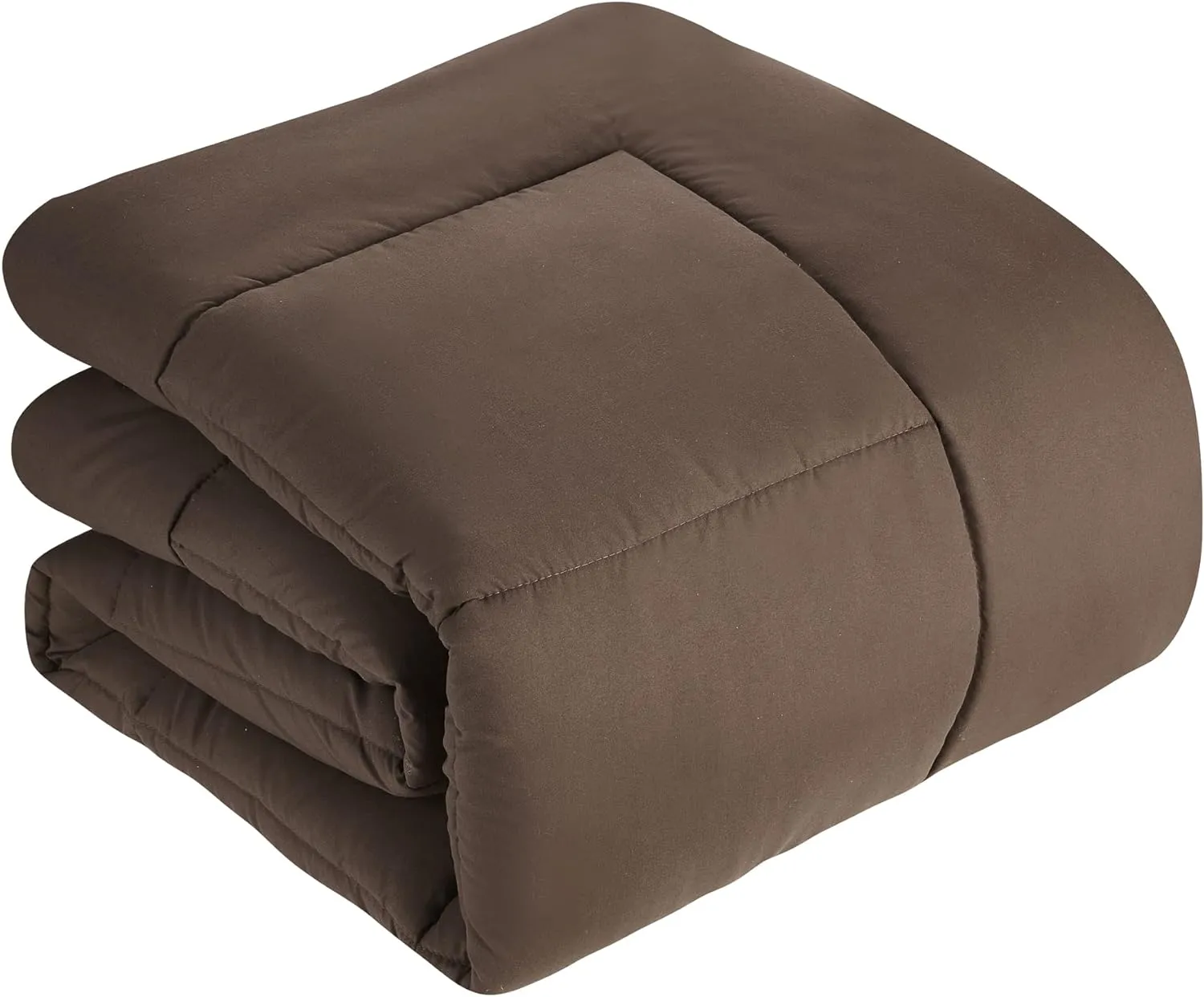 Sweet Home Collection 7 Piece Comforter Set Bag Solid Color All Season Soft Down Alternative Blanket & Luxurious Microfiber Bed Sheets, Brown, Queen