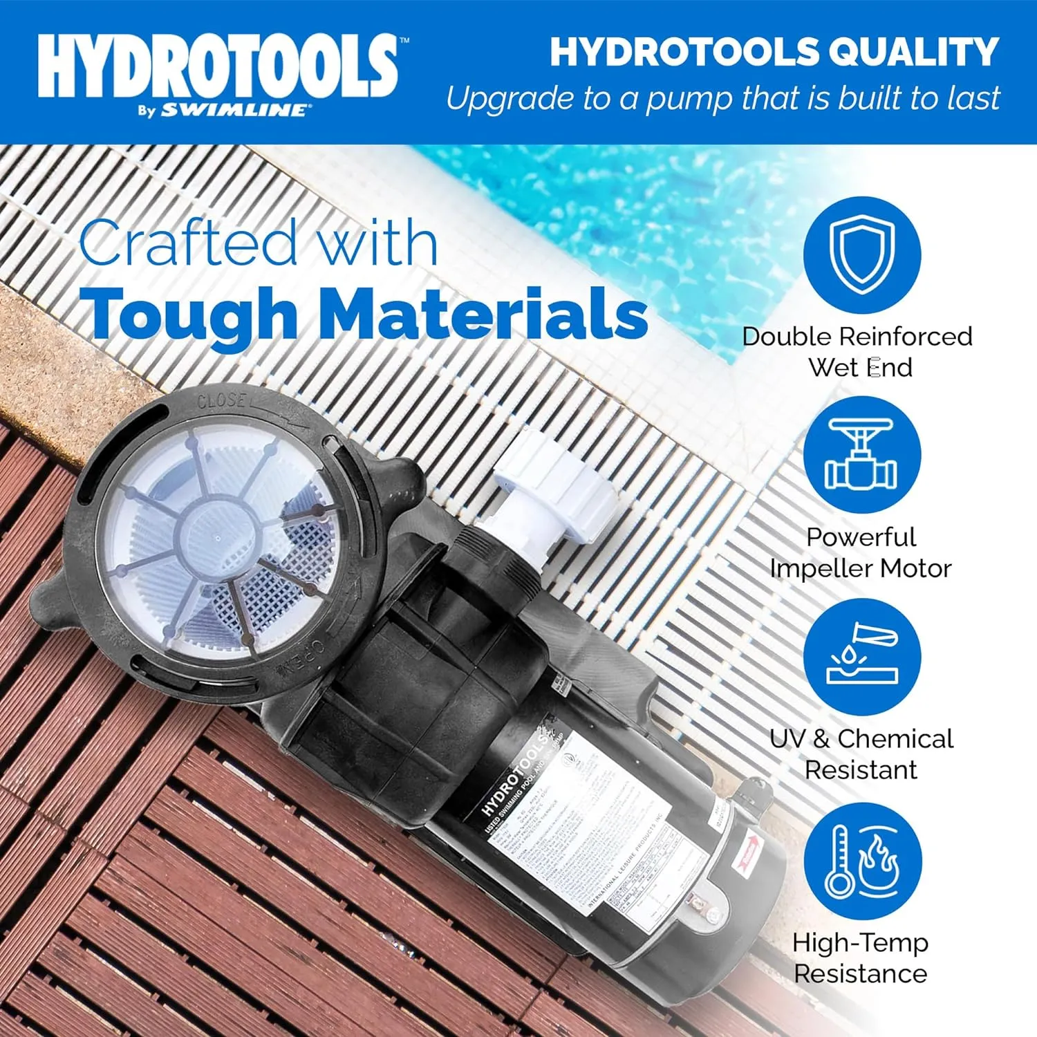 SWIMLINE HYDROTOOLS Above-Ground Pool Motor Pump, Hydro-Flo 1HP w/ 5280 GPH, Horizontal