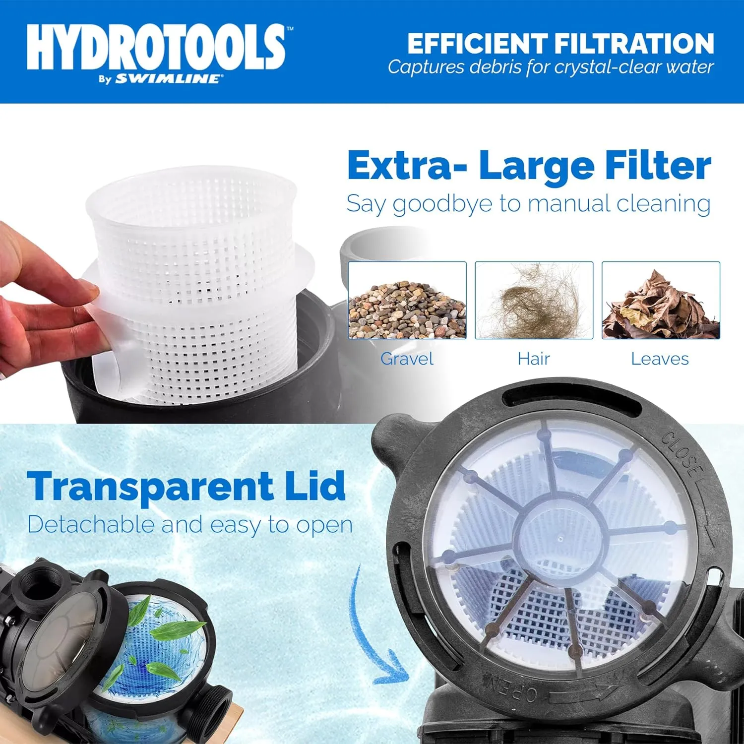 SWIMLINE HYDROTOOLS Above-Ground Pool Motor Pump, Hydro-Flo 1HP w/ 5280 GPH, Horizontal