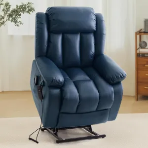 TEKAMON Power Lift Recliner Chair for Elderly with Heat & Massage, Dual Motor Breathable Leather Recliner, Lay Flat Sleeping Chairs with Infinite Position, RemoteControl & USB Ports(Deep Blue)