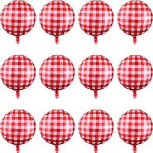 Threan 50 Pieces 18 Inches Checkerboard Balloons Aluminum Foil Balloons Party Decorations for Summer Picnic BBQ Party Decor Birthday Holiday Racing Themed Supplies(Red, White)