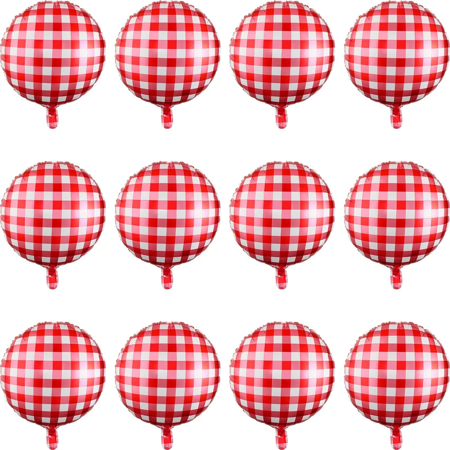 Threan 50 Pieces 18 Inches Checkerboard Balloons Aluminum Foil Balloons Party Decorations for Summer Picnic BBQ Party Decor Birthday Holiday Racing Themed Supplies(Red, White)