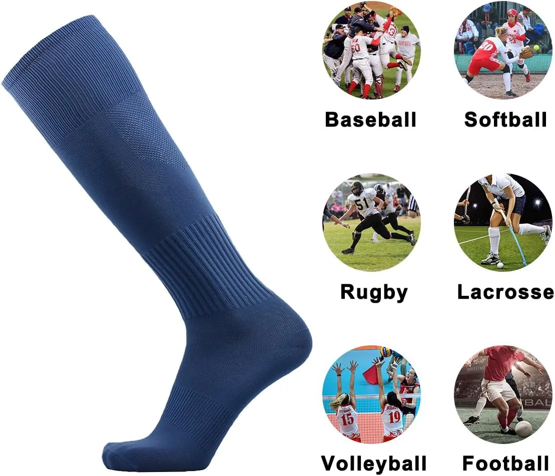 Three street Baseball Socks, Unisex Knee High Solid Sport Tube Compression Softball Football Soccer Team Socks 2-10 Pairs