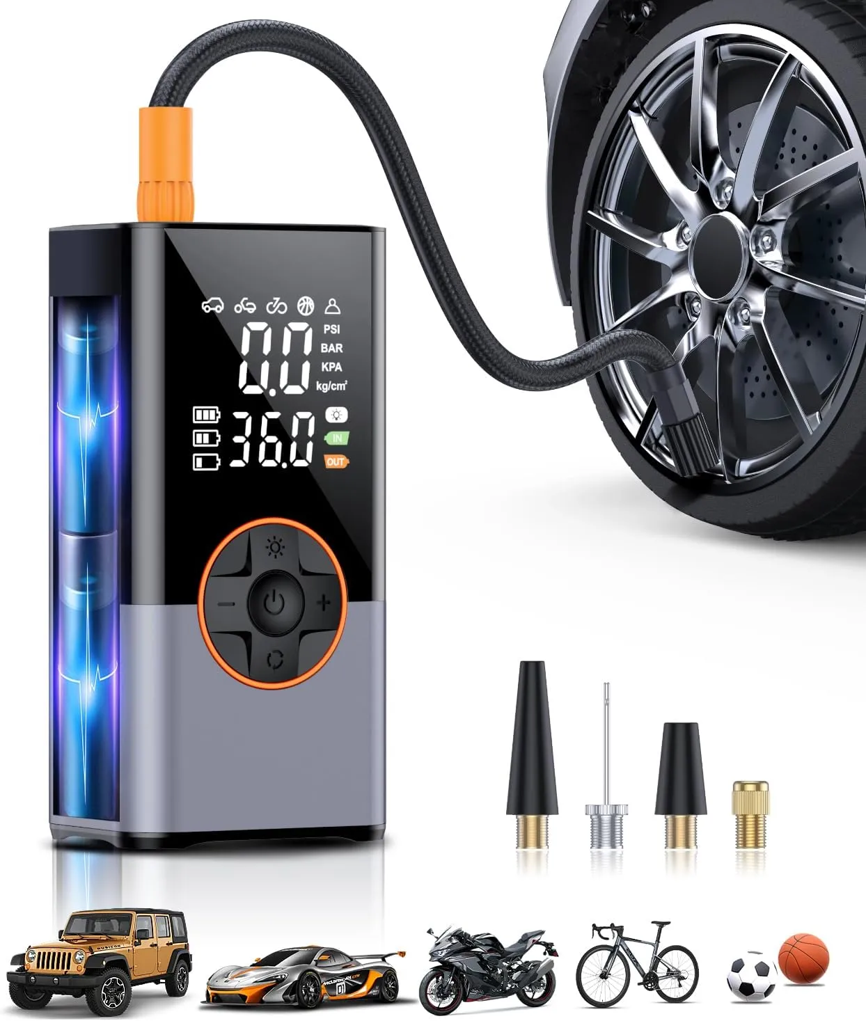 Tire Inflator Portable Air Compressor, 25000mAh & 150PSI Air Compressor with Digital Pressure Gauge, 2X Faster Portable Air Pump for Car, Motorcycle, Bicycle and Ball