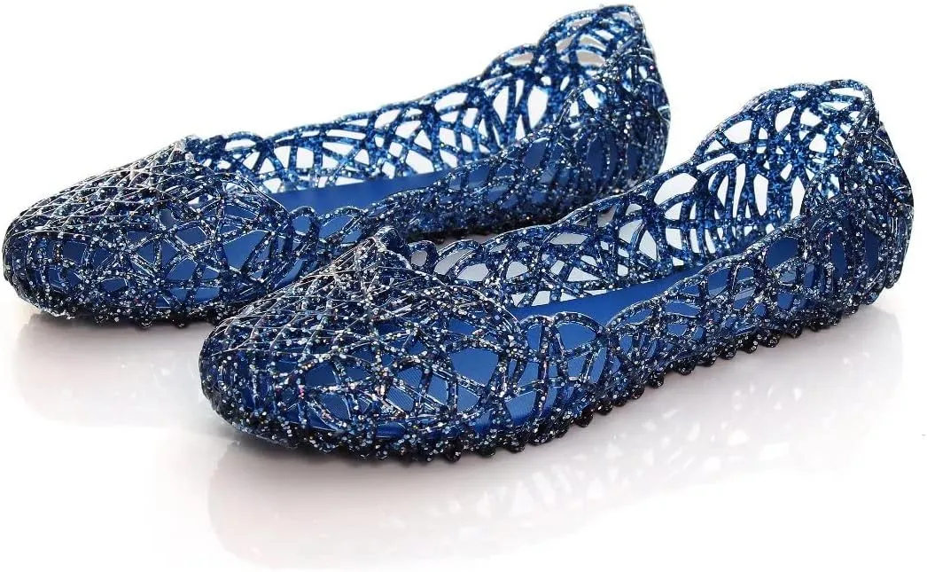 TN TANGNEST Women's Beach Hollow Jelly Shoes Bling PVC Slip On Summer Casual Flat Sandals