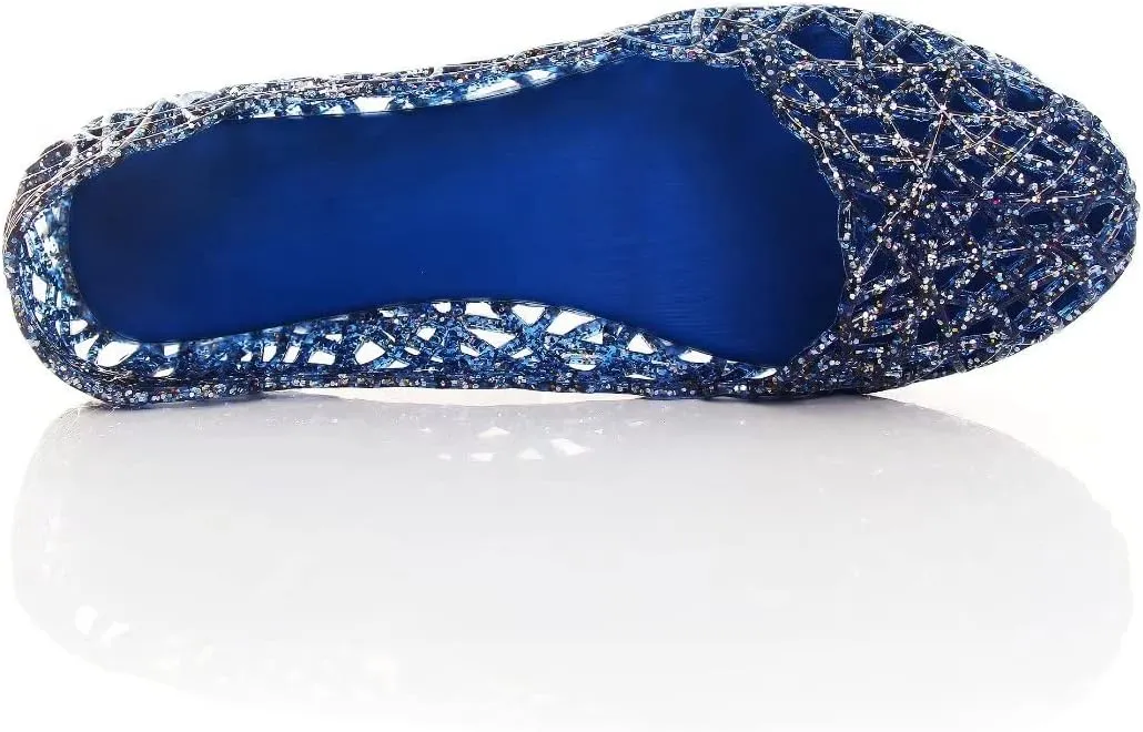 TN TANGNEST Women's Beach Hollow Jelly Shoes Bling PVC Slip On Summer Casual Flat Sandals