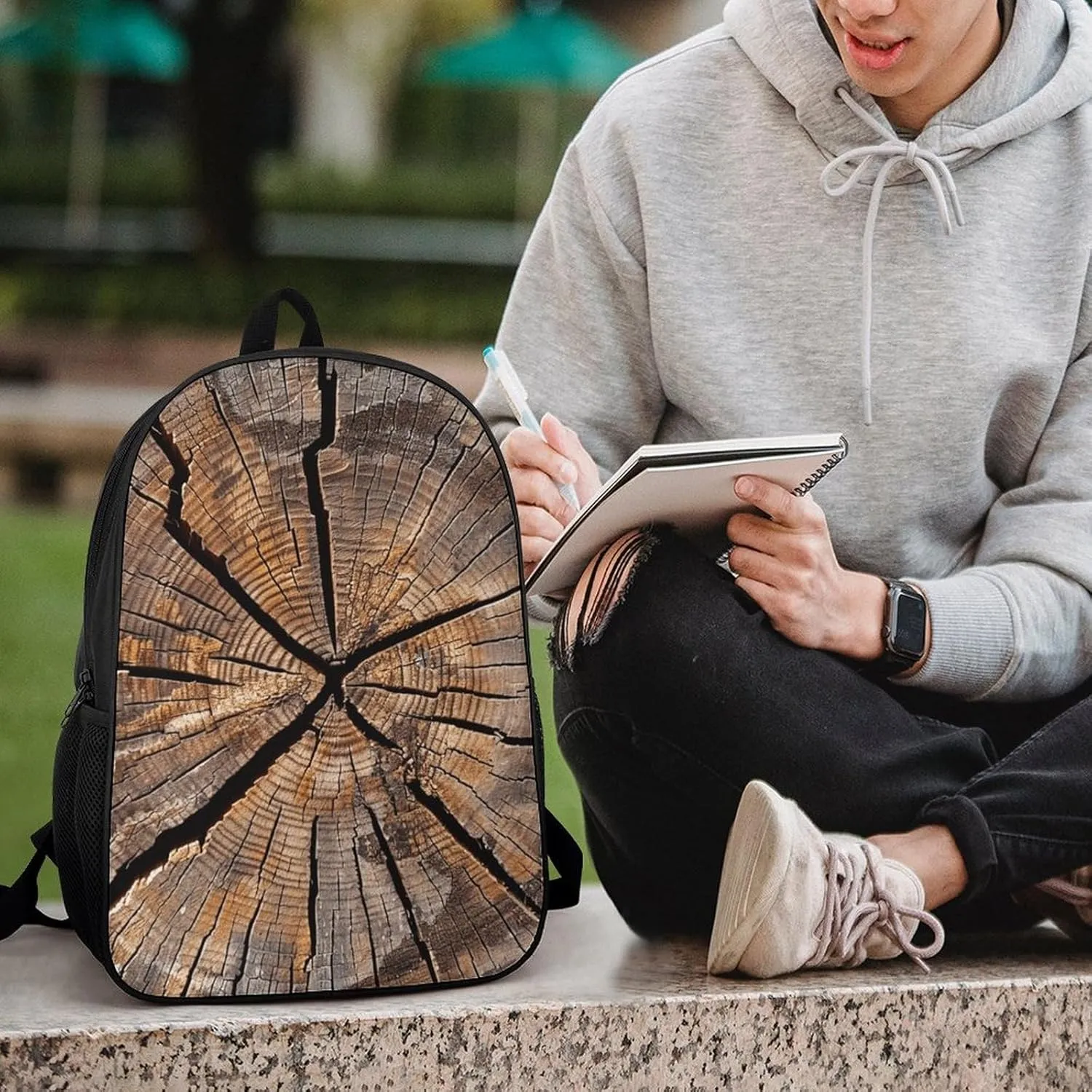 Tree Stump Wood Grain Lightweight Backpack Casual Carry On Laptop Backpack,Hiking Bag for Camping Sports Work