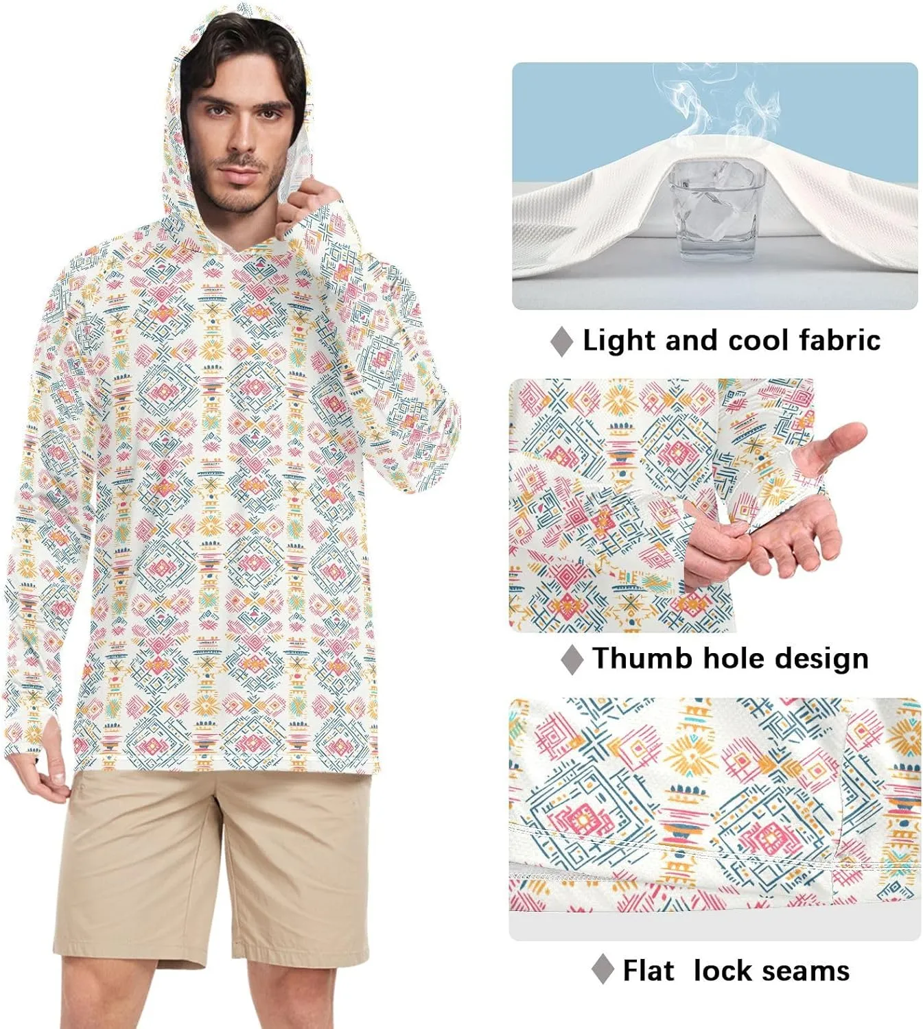 Tribal Vintage Mens Sun Protection Hoodie Long Sleeve Sun Shirt with Hood UPF 50 