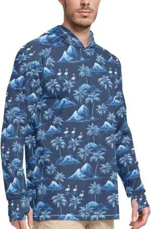 Tropical Flamingo Mens Hoodie Sun Protection Long Sleeve UPF 50 Mens Sun Shirt Sunproof Shirts Rash Guard UV Shirts