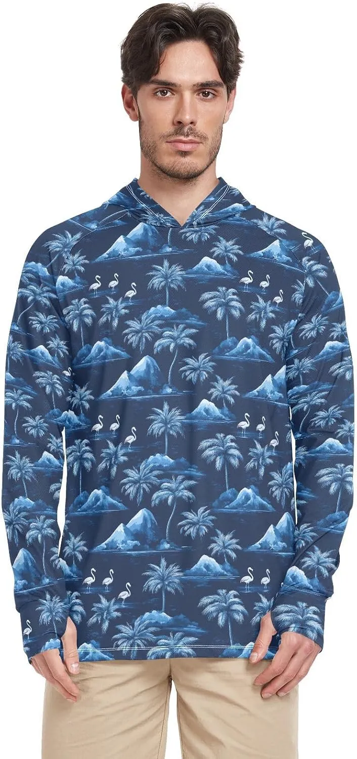 Tropical Flamingo Mens Hoodie Sun Protection Long Sleeve UPF 50 Mens Sun Shirt Sunproof Shirts Rash Guard UV Shirts