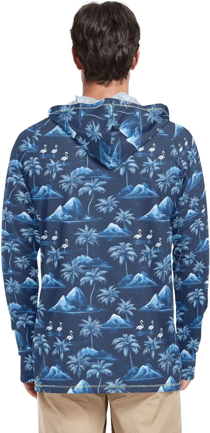 Tropical Flamingo Mens Hoodie Sun Protection Long Sleeve UPF 50 Mens Sun Shirt Sunproof Shirts Rash Guard UV Shirts