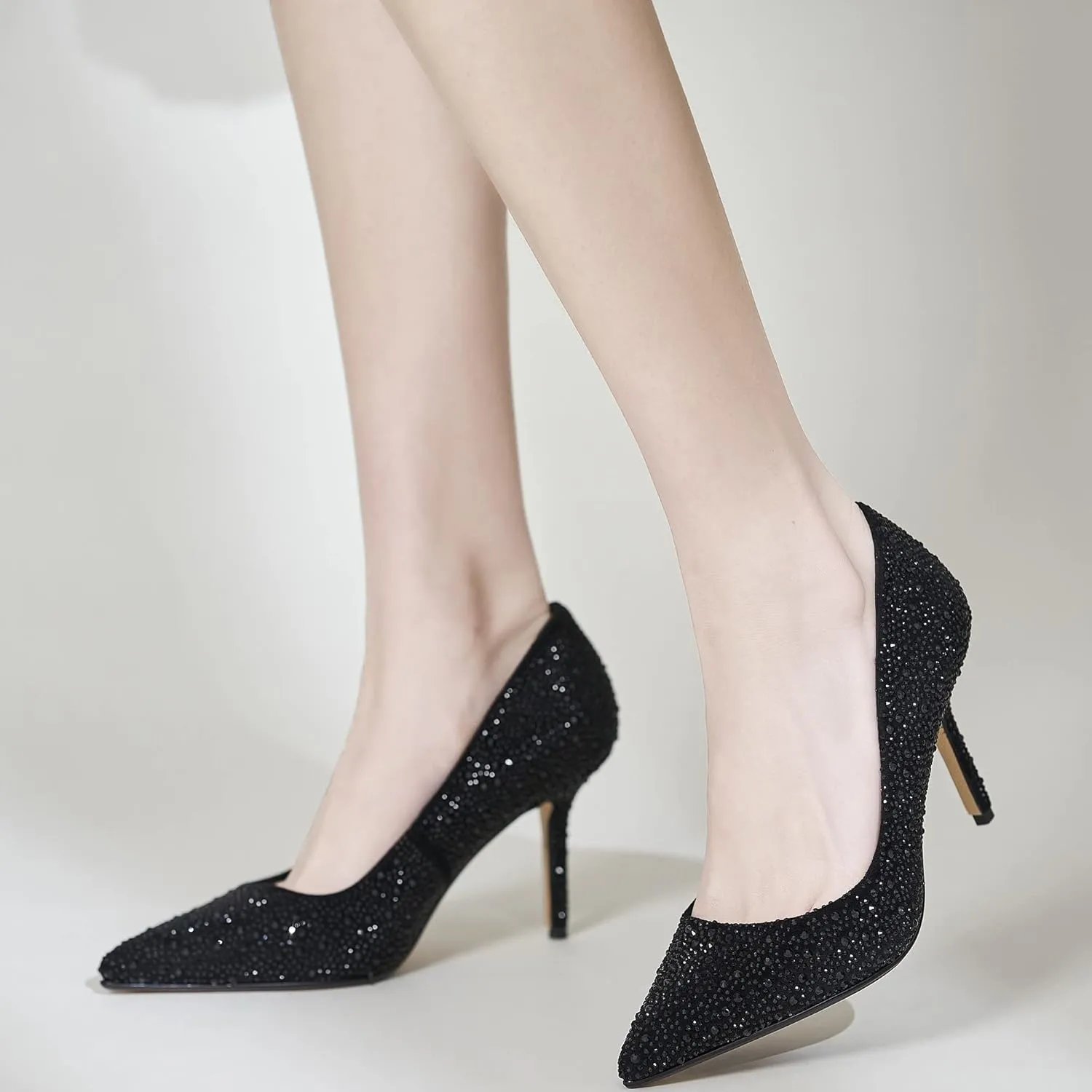 Tsrenlmln Rhinestone Pumps for Women Fashion Sparkly Stiletto Heels with Low Heel Womens Slip-on Wedding Dress Shoes