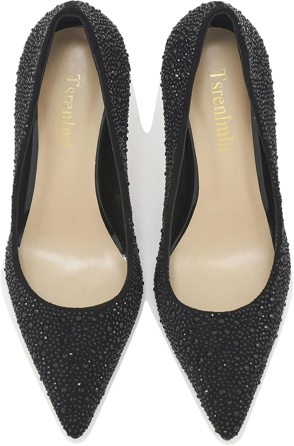 Tsrenlmln Rhinestone Pumps for Women Fashion Sparkly Stiletto Heels with Low Heel Womens Slip-on Wedding Dress Shoes