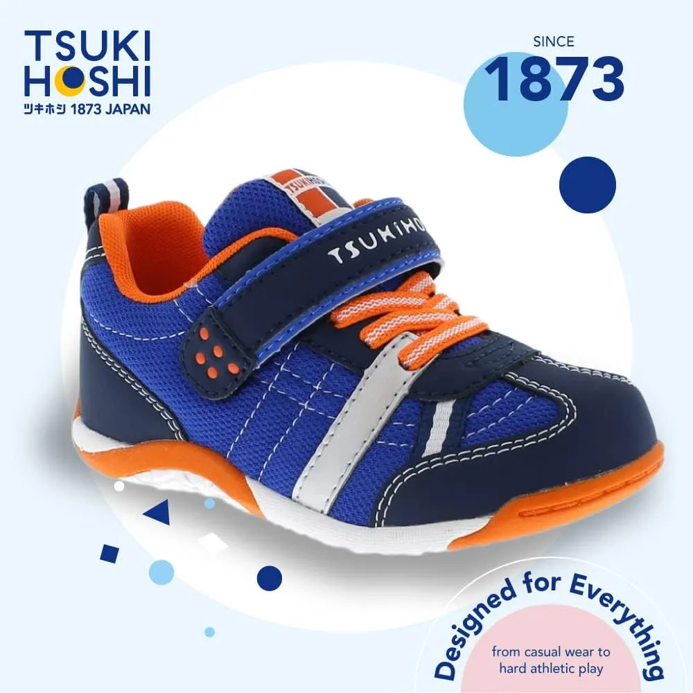 TSUKIHOSHI 1521 KAZ Strap-Closure Machine-Washable Child Sneaker Shoe with Wide Toe Box and Slip-Resistant, Non-Marking Outsole - For Toddlers and Little Kids, Ages 1-8