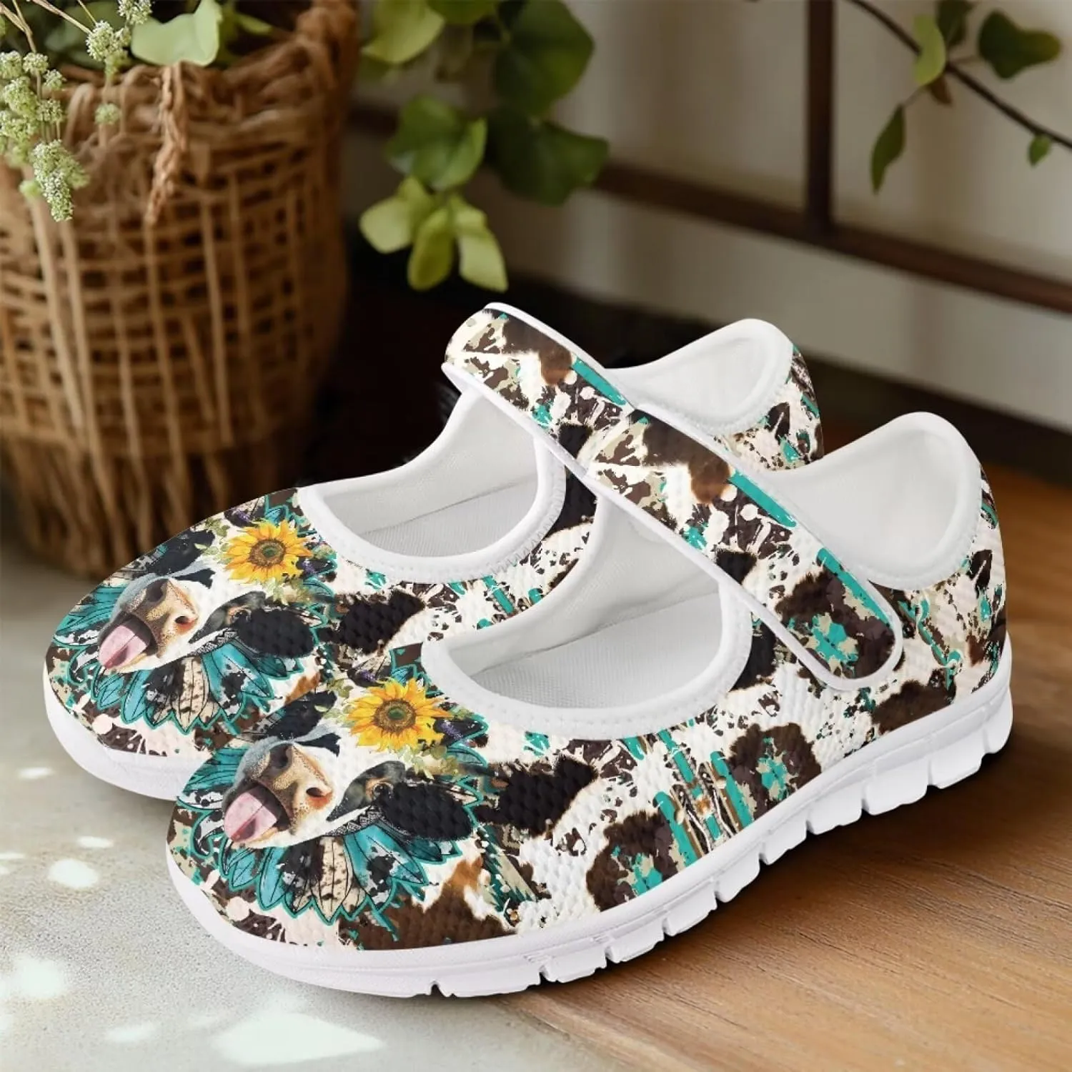 UNICEU Southwestern Style Women's Mary Jane Flat Shoes Party Footwear Mesh Non Slip Breathable Athletic Shoes Casual Dress Shoes Ballet Flats