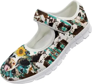 UNICEU Southwestern Style Women's Mary Jane Flat Shoes Party Footwear Mesh Non Slip Breathable Athletic Shoes Casual Dress Shoes Ballet Flats