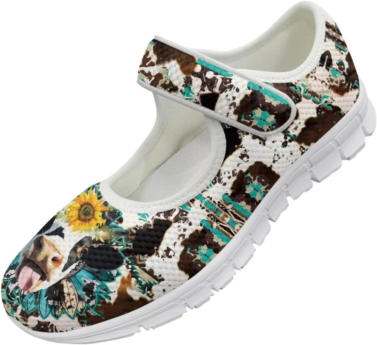 UNICEU Southwestern Style Women's Mary Jane Flat Shoes Party Footwear Mesh Non Slip Breathable Athletic Shoes Casual Dress Shoes Ballet Flats
