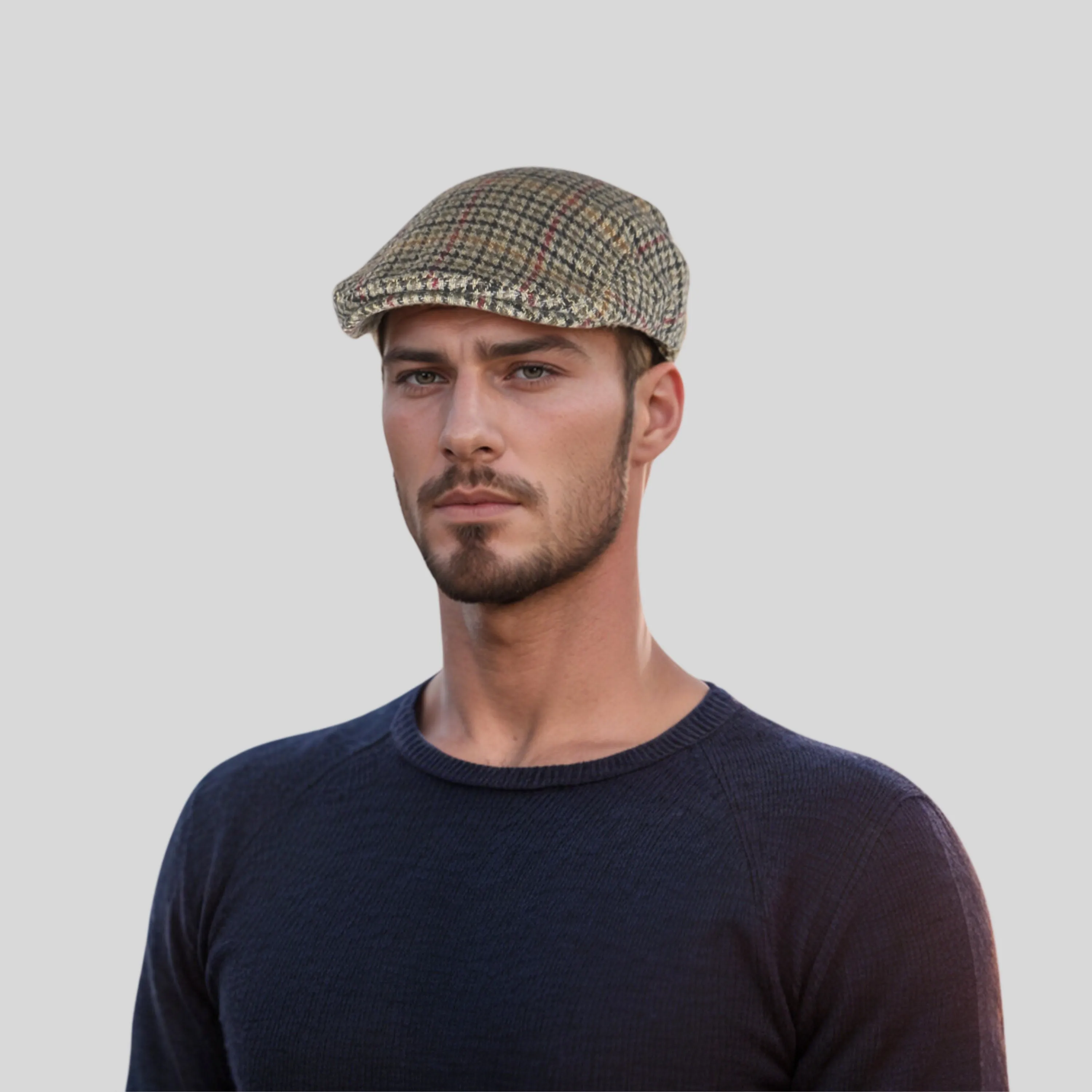 Unisex Dogtooth Check Tweed Flat Cap Lightweight & Comfortable
